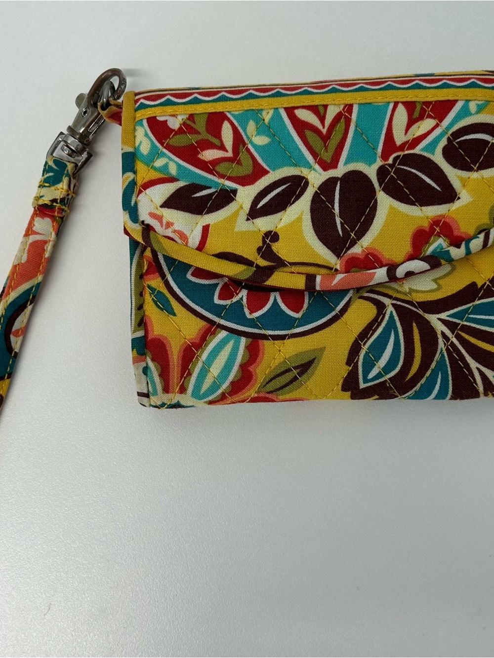 Vera Bradley Yellow Multi Quilted Floral Wristlet